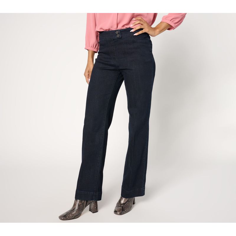 Susan Graver Women's Pants Sz 10 Denim Wide Leg Jean Blue A667777